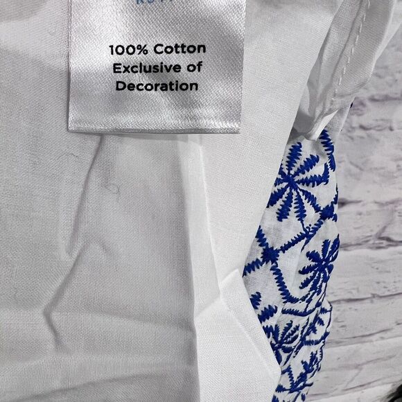 Draper James Plus Size‎ 2X Embroidered V Ruffle Neck Fit & Flare Dress Cotton - Picture 14 of 16